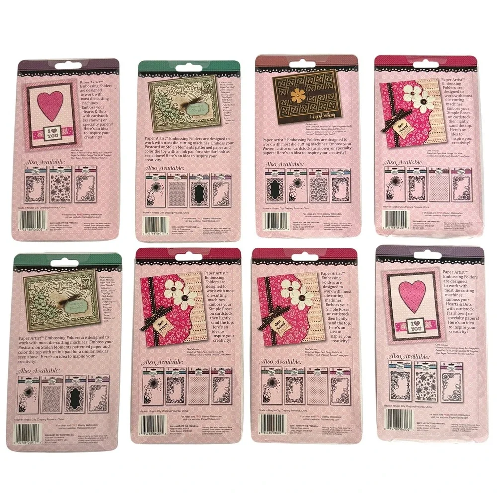 Lot of 8 Paper Artist Embossing Folders Hot Off The Press Card‎ Making Craft